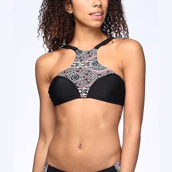 Black High Neck Halter Bikini Top - Picture 2 of 4